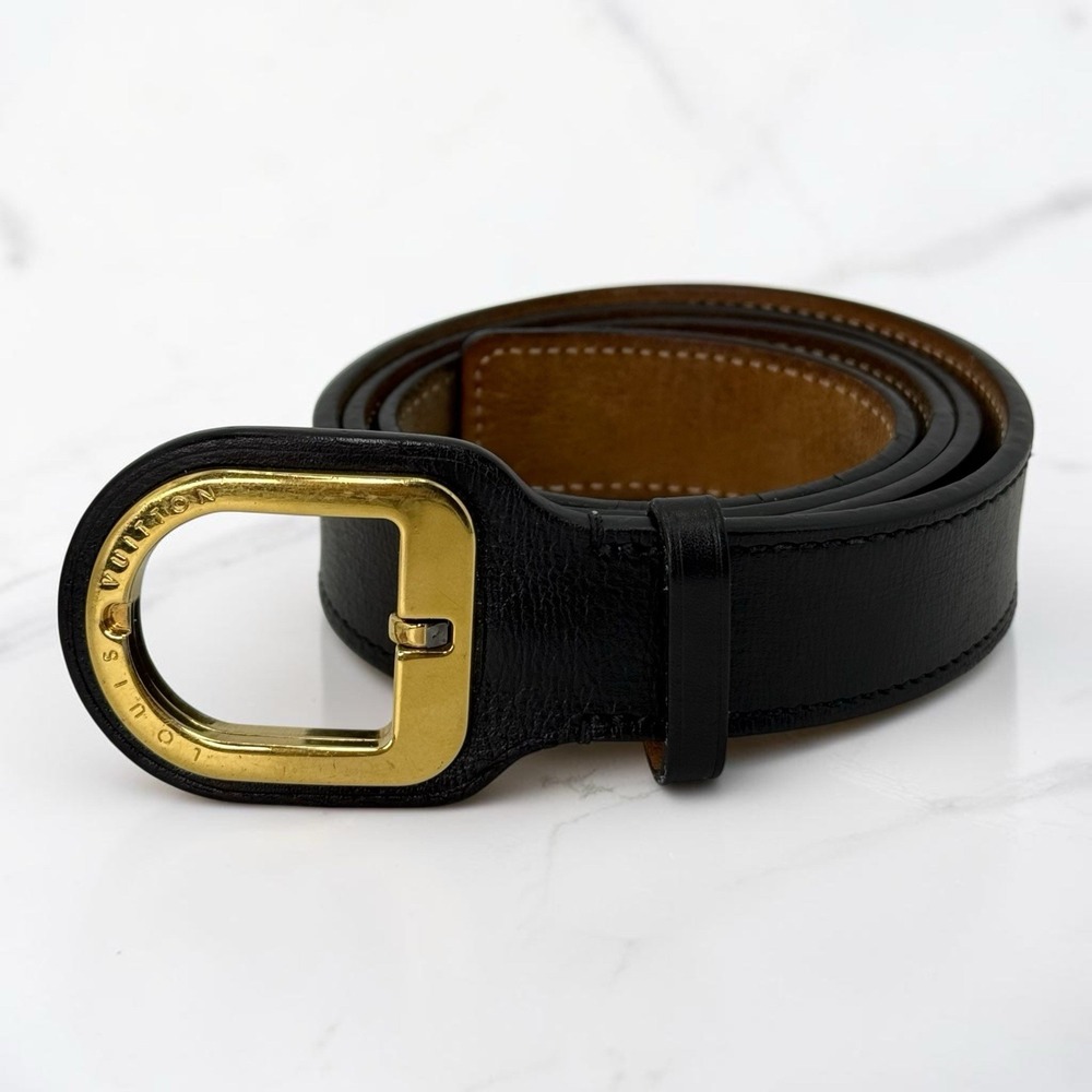 Louis Vuitton Ceinture Candy M9732 Womens 75/30 Black Leather Gold Belt V READ!!